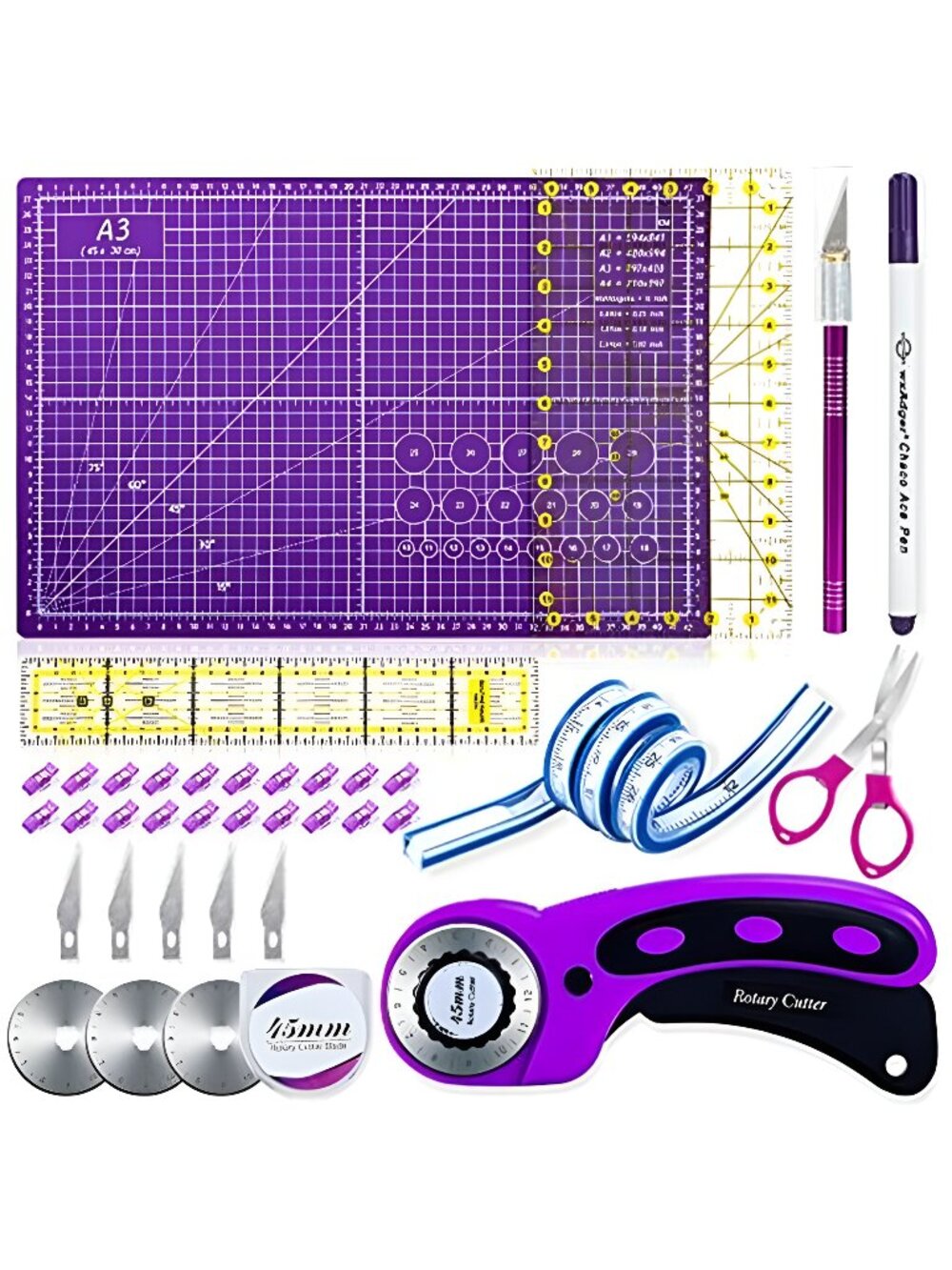 Rotary Cutter Set,Sewing Quilting Supplies,45mm Fabric Cutters,A3
